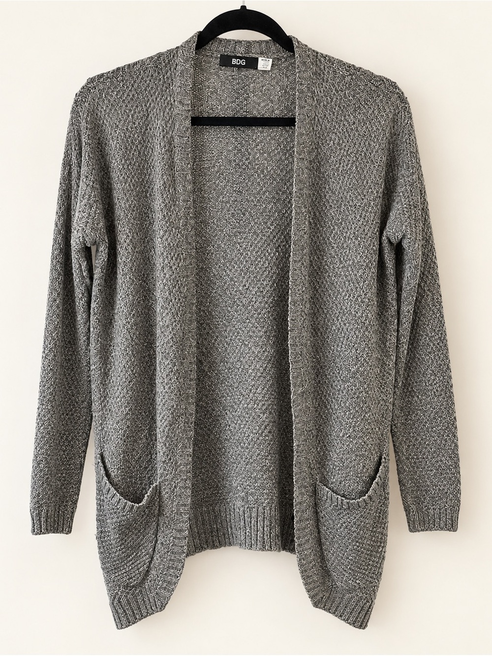 BDG Heather Gray Knit Open Front Cardigan Pockets Draped Hem XS